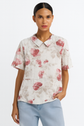 Dames blouse katoen linnen bloemenprint comfortabel casual – Janelys
