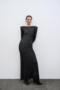 Lovertjes maxi jurk met open rug en lange mouwen – Sterre