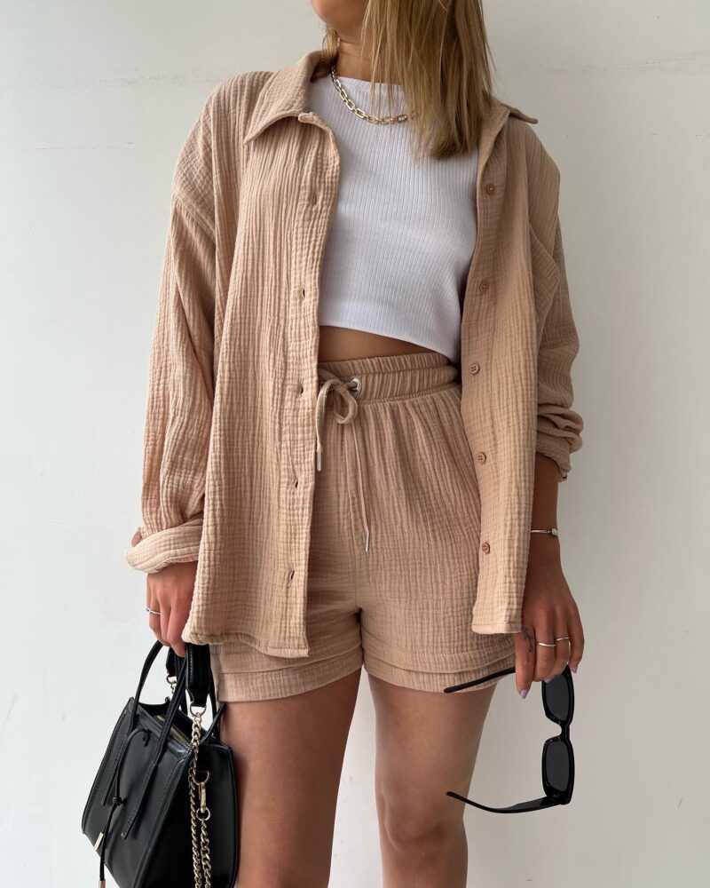 Zomerse dames loungewear set van katoen en kraag – Liora