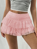 Kanten minirok met ruches en ingebouwd shortje – Melina