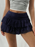 Kanten minirok met ruches en ingebouwd shortje – Melina