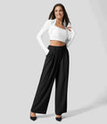 High-waist broek met wide leg en stretchstof – Alvinea