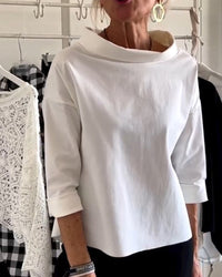 Casual dames top met effen revers en 3/4 mouw – Elise