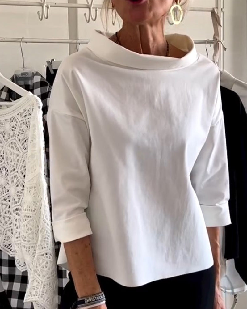 Casual dames top met effen revers en 3/4 mouw – Elise