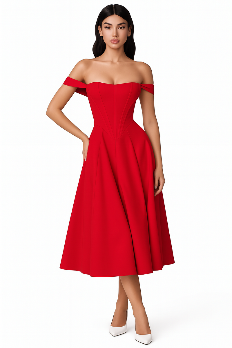 Bloemen midi-jurk met corset en splitdetail – Sorelia