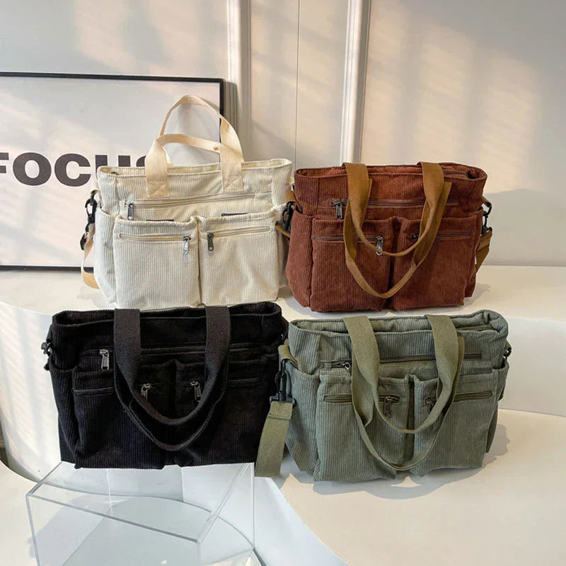 Corduroy tote bag met ritsvakken voor dames – Meliora