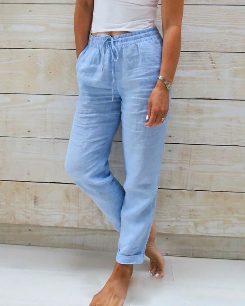 Lichte damesbroek met elastische taille en linnenlook – Floor