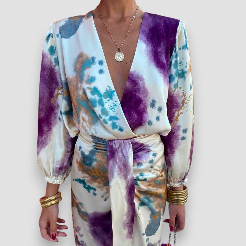 Elegante Paarse Jurk V-Hals Voor Avond – Noor