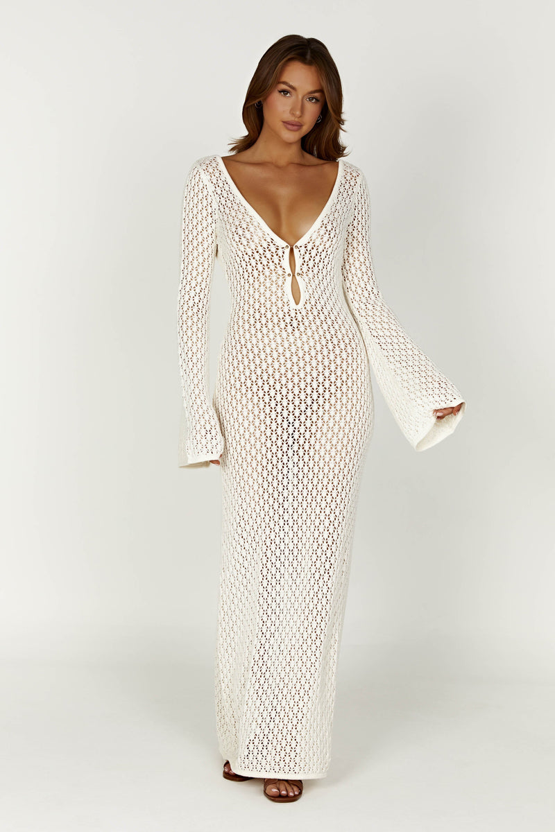 Witte zomerjurk voor dames met elegante mouwen – Ismera