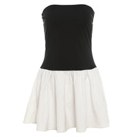 Strapless mini jurk met contrasterende rok – Noëlle
