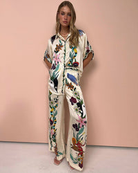 Satijnen Tweedelige Set met Oosterse Print -Oriental Fusion