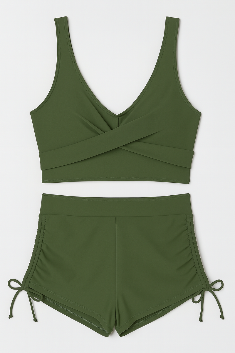 Bikini dames legergroen stretch tie-side vintage – Elvira