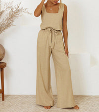 Minimalistische dames set met wijde broek en top – Elvyna