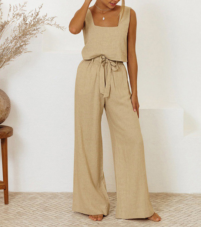 Minimalistische dames set met wijde broek en top – Elvyna