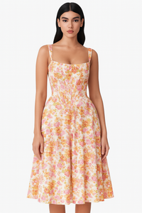 Bloemen midi-jurk met corset en splitdetail – Sorelia
