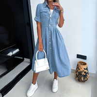 Denim midi jurk voor dames met stijlvolle pasvorm – Rivana
