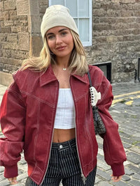 Oversized leren damesjas voor trendy look – Zayra