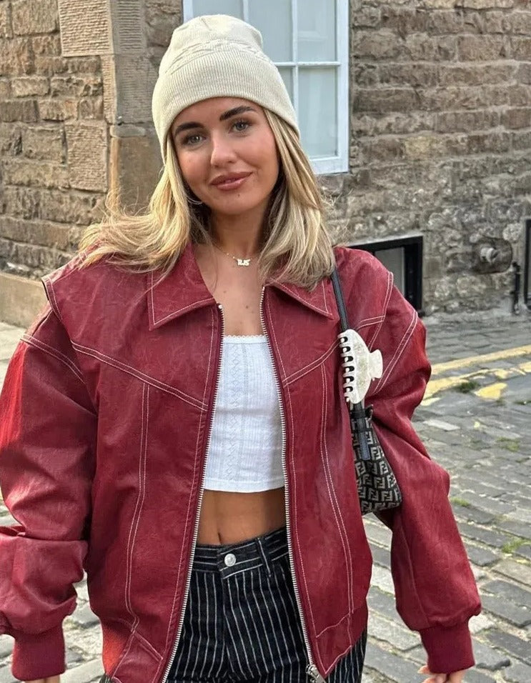 Oversized leren damesjas voor trendy look – Zayra