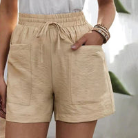 Dames shorts met zakken en elastische taille – Roos