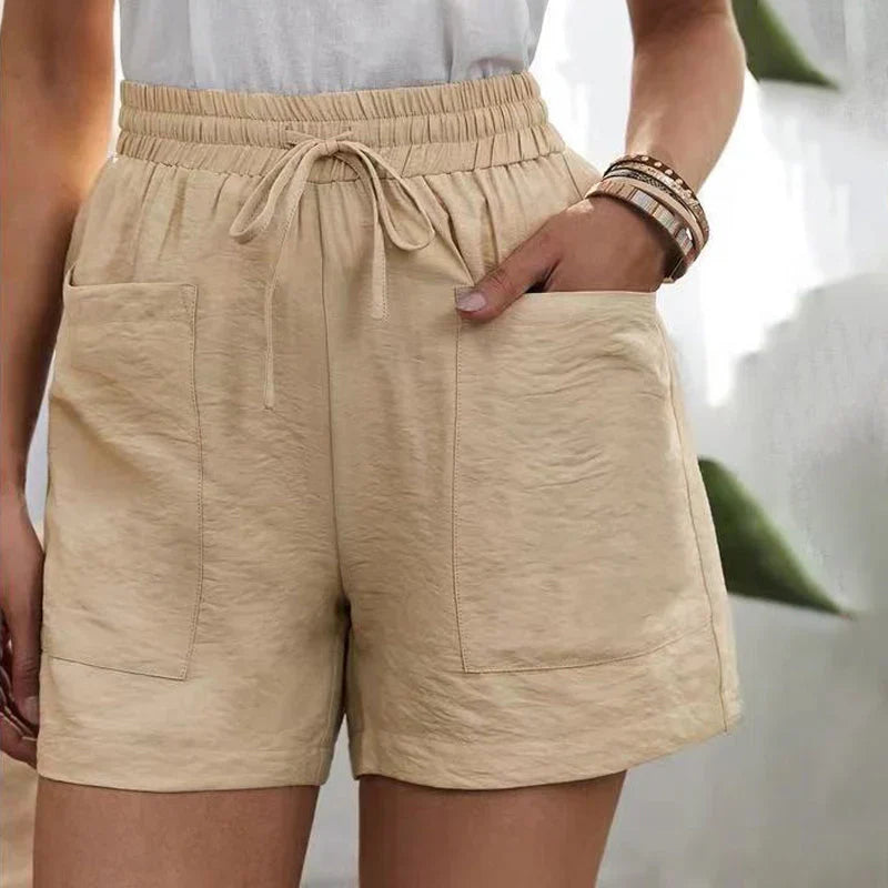Dames shorts met zakken en elastische taille – Roos