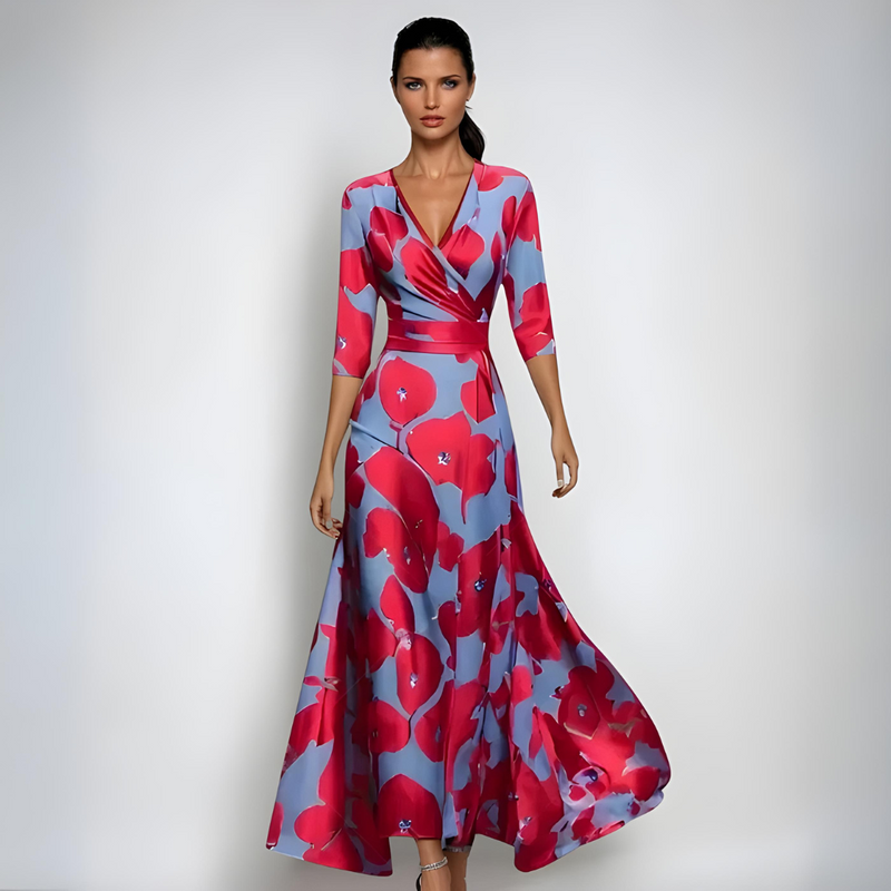 Bloemen Wikkeljurk met V-Hals en Tailleband – Nora