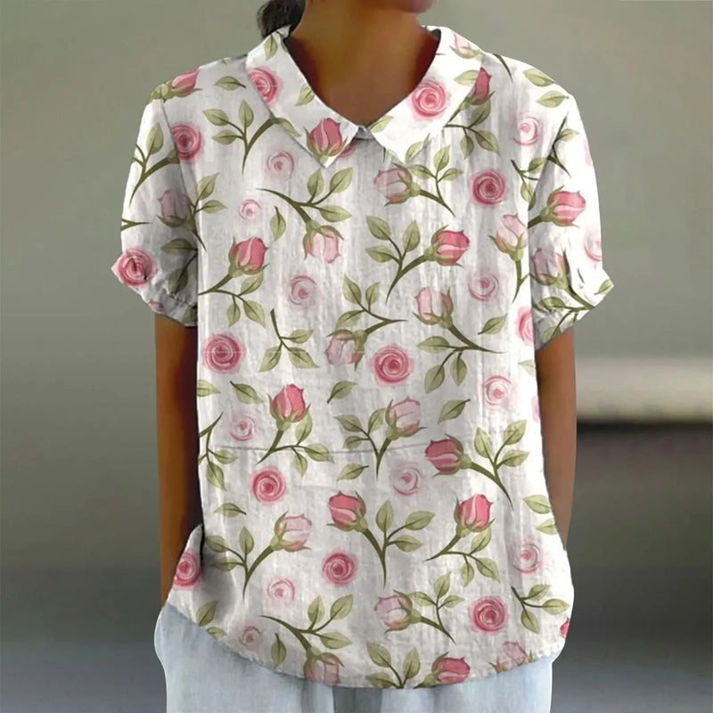 Bloemen Blouse met Korte Mouwen en Kraag – Fleur