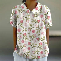 Bloemen Blouse met Korte Mouwen en Kraag – Fleur