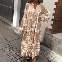 Elegante maxi jurk met V-hals en 3/4 mouwen – Elina