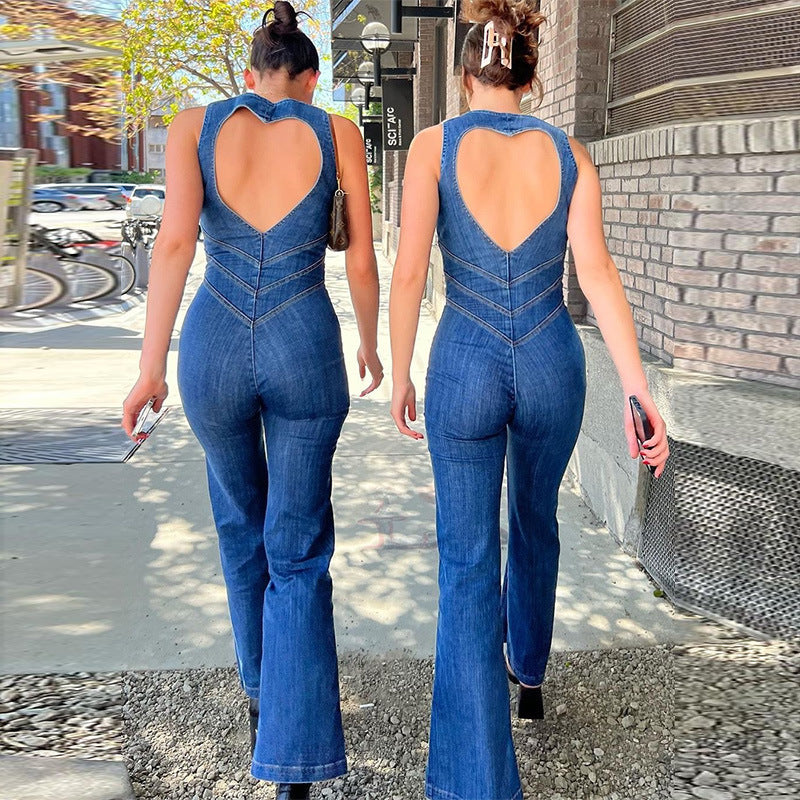 Denim dames jumpsuit met hartdetail en vrouwelijke flair – Veranza