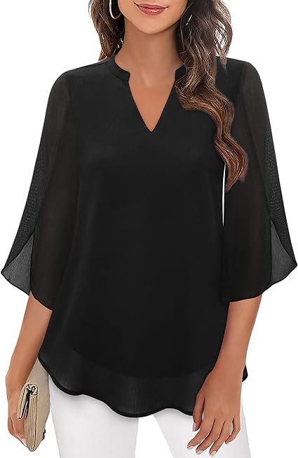 Gelaagde Damesblouse Elegant Lichtgewicht V-Hals – Miravella