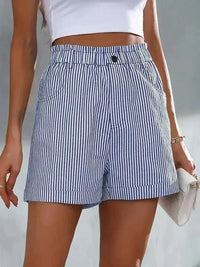 Gestreepte dames shorts met hoge taille en zakken – Nora