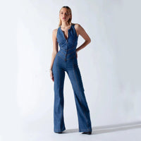 Denim dames jumpsuit met hartdetail en vrouwelijke flair – Veranza