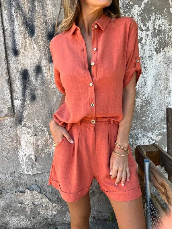 Linnen Katoen Set Dames Blouse en Broek Zomer – Elireva