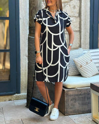 Elegante dames midi-jurk met revers en korte mouwen – Lara