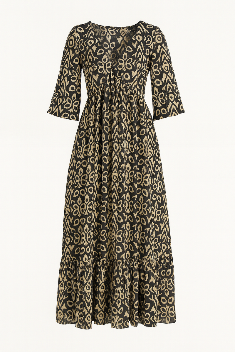 Bohemian Maxi Jurk met V-Hals en Bloemenprint – Yara