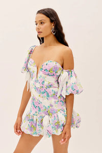Off-Shoulder Mini Jurk met Bloemenprint en Pofmouwen - Lotte