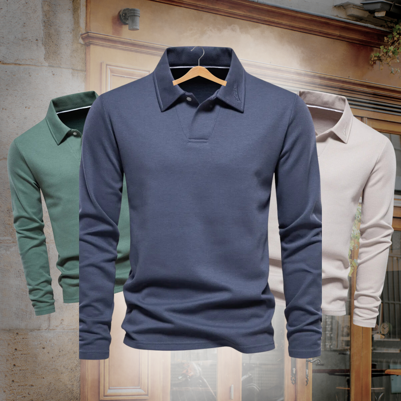 Heren poloshirt met lange mouwen en casual pasvorm – Oscar
