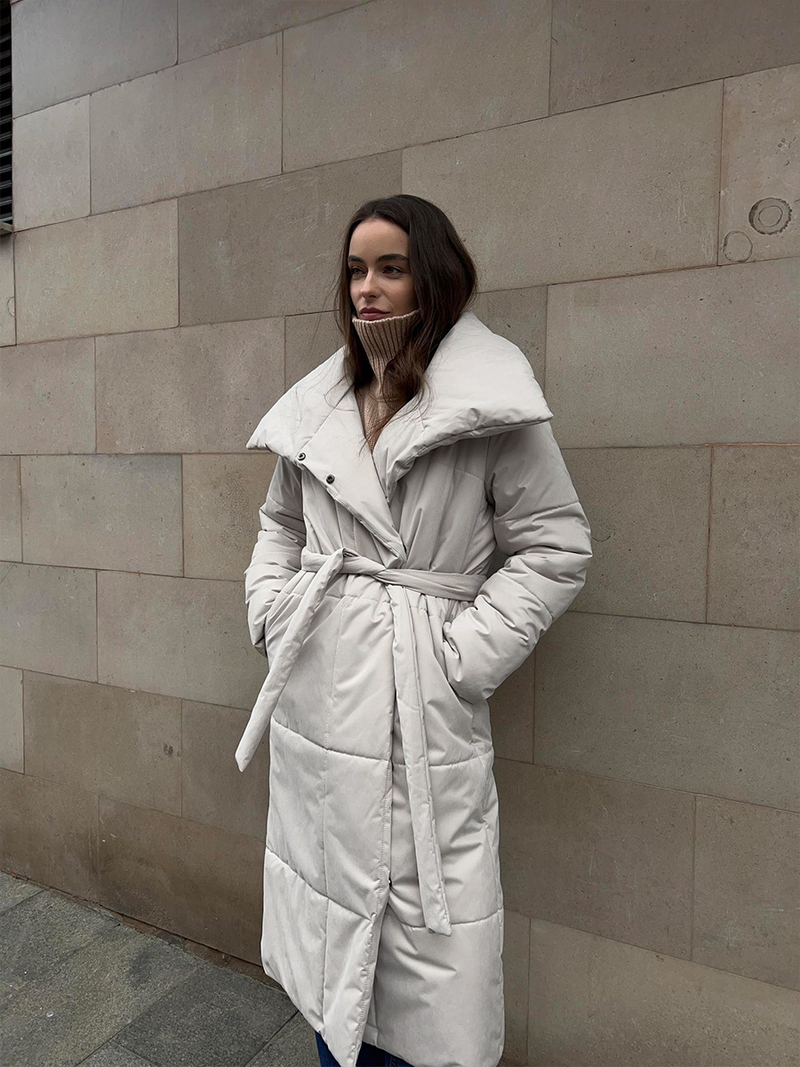 Dames lange winddichte puffer parka met zakken – Nora
