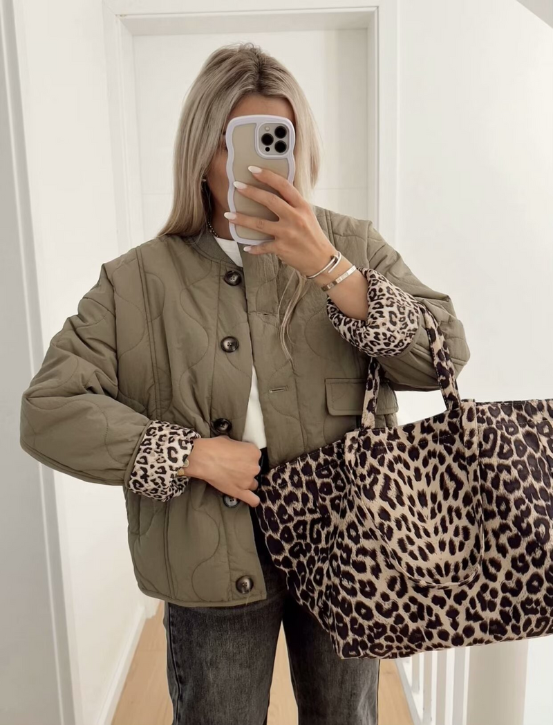 Katoenen jas met luipaardprint en voering voor dames – Naomi