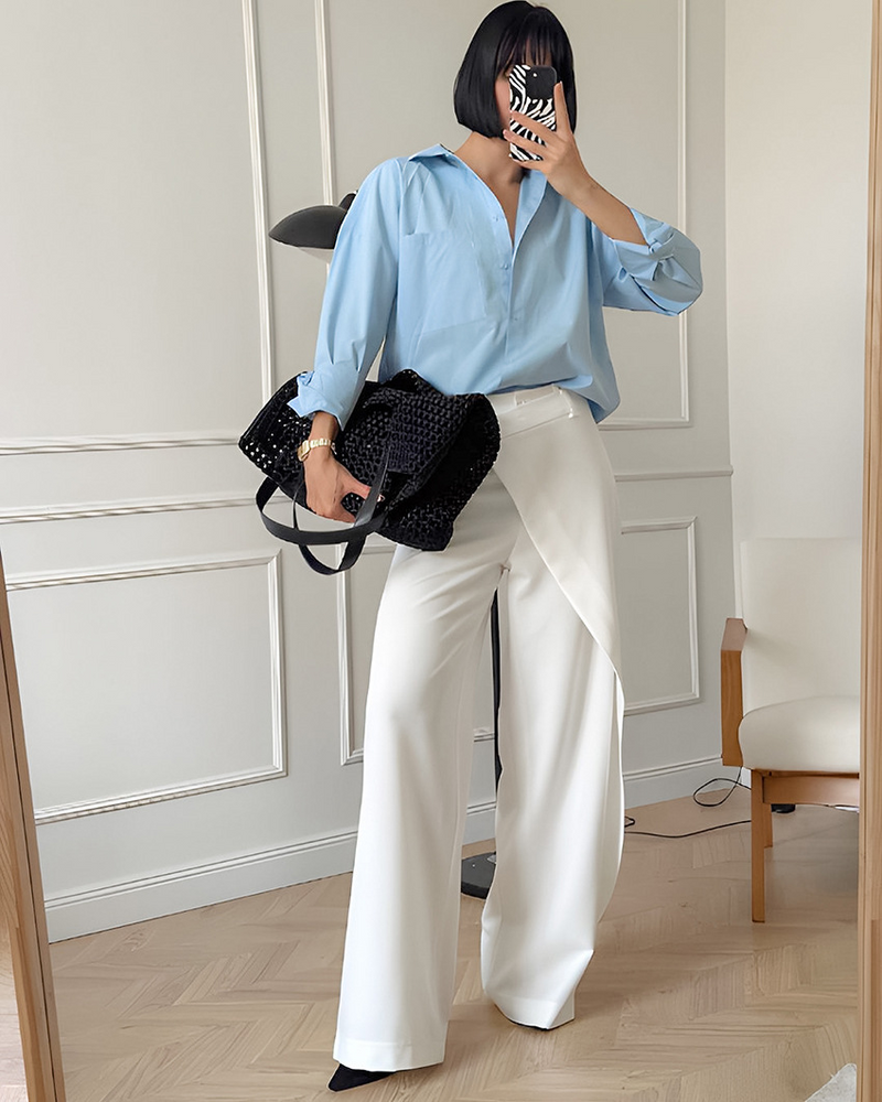 Trendy damesbroek met hoge taille en wijde pasvorm – Julia