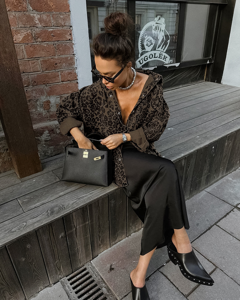 Dames luipaardprint shacket met knopen en preppy stijl – Naomi