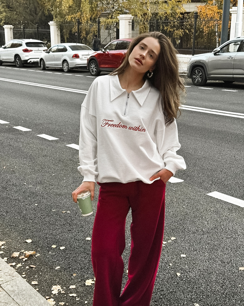 Dames oversized zip-up sweatshirt met kraag – Emma