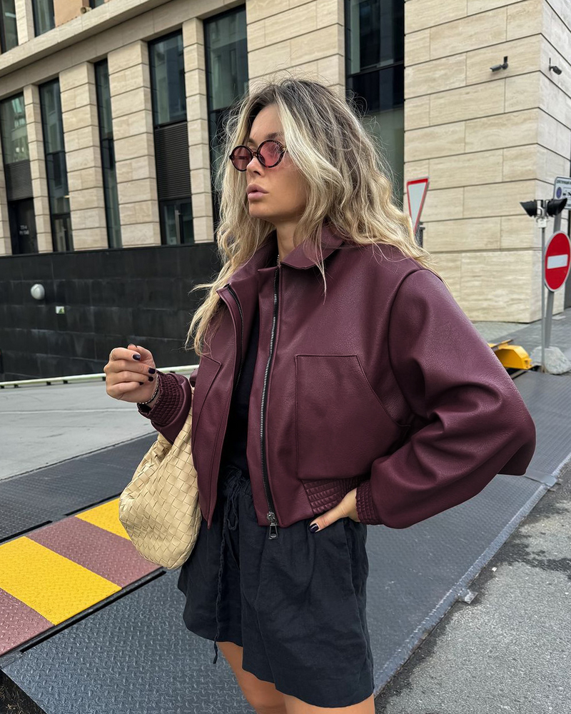 Dames leren bikerjack met rits en stoere look – Lara