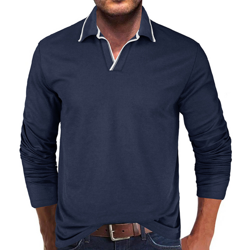 Heren Asymmetrisch V-Hals Polo met Lange Mouwen - Sven