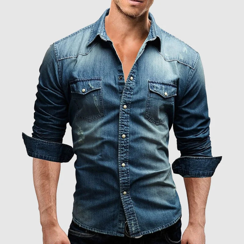 Heren slim-fit denim overhemd met lange mouwen – Lucas