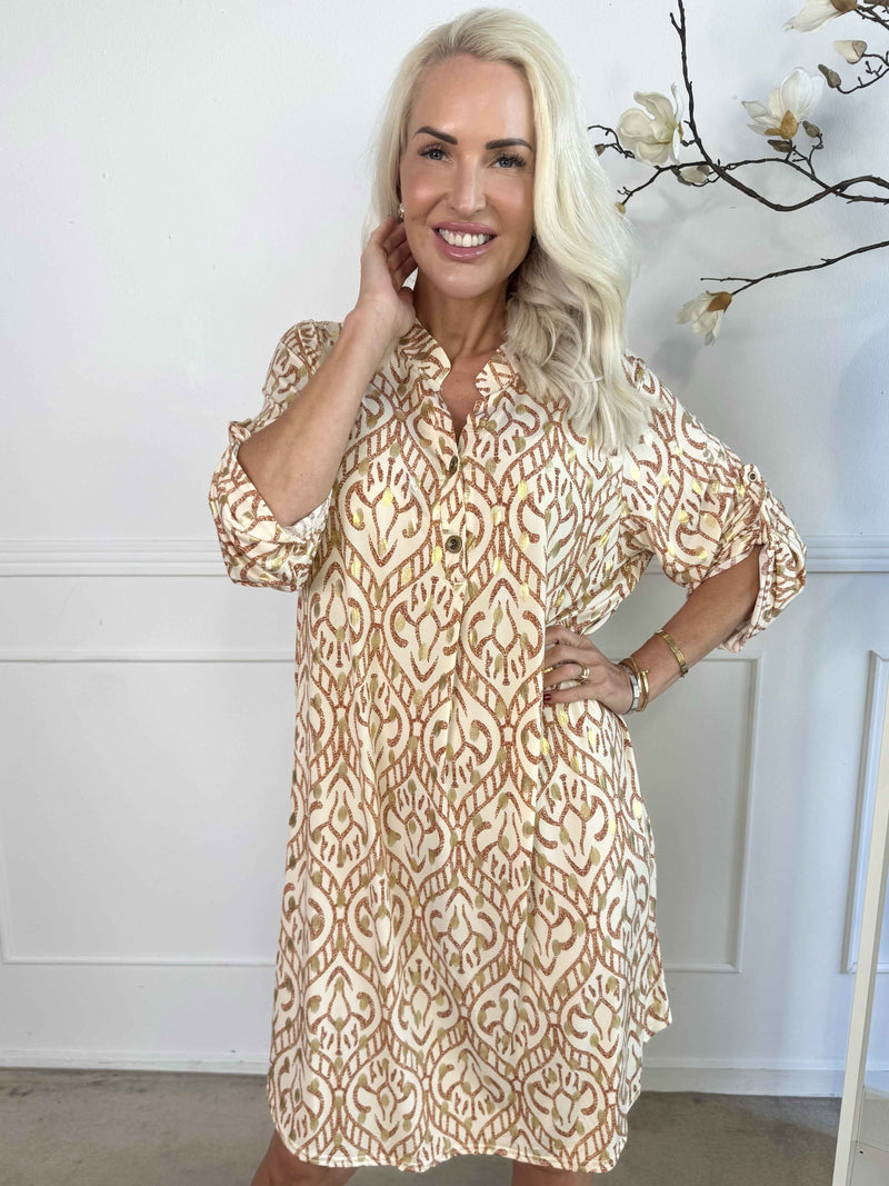 Elastische Gouden Stippen Jurk voor Dames – Liva