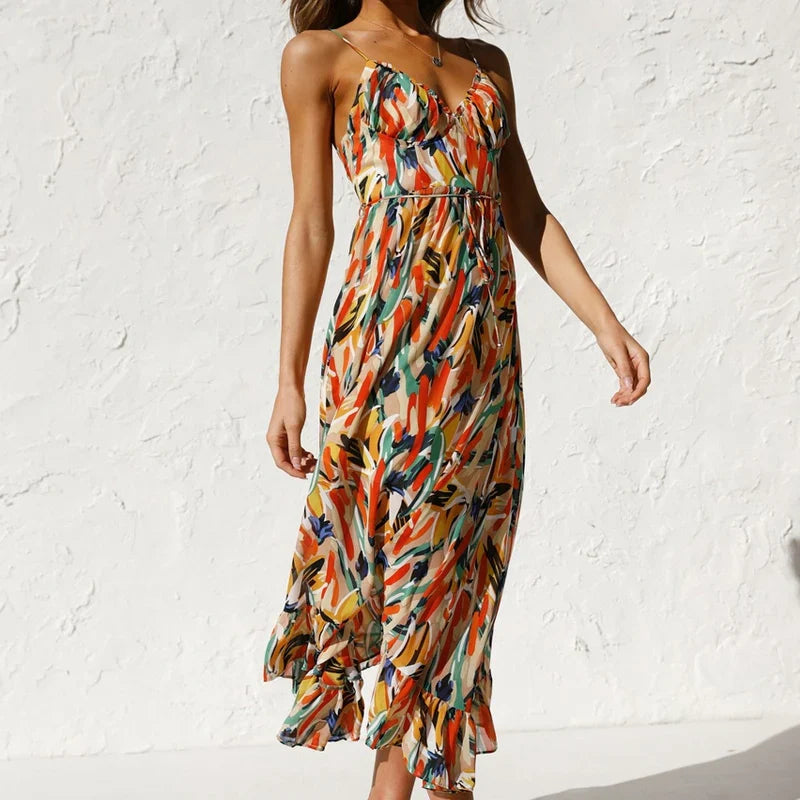 Lange damesjurk met elegante print en flatterende pasvorm – Avelina