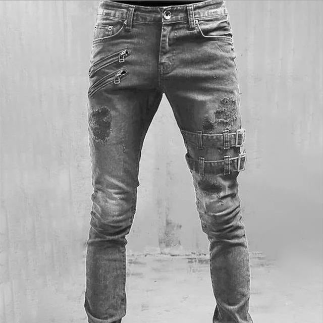 Heren gotische slim-fit jeans met gespen – Damien