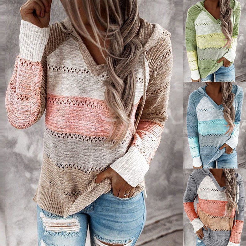 Patchwork Sweater met Capuchon en Kleurrijk Design – Emma