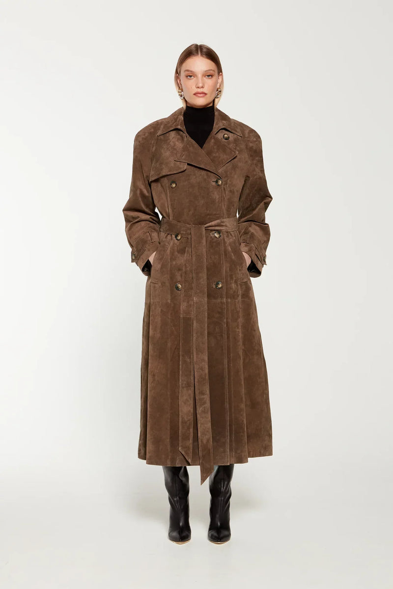 Dames trenchcoat suède stijlvol getailleerd herfstjas – Mila